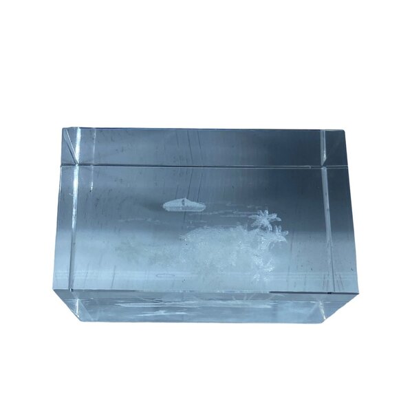 Glass Crystal Block Laser Tropical Scene Island Sailboat Paperweight 3"x2" - Picture 4 of 5
